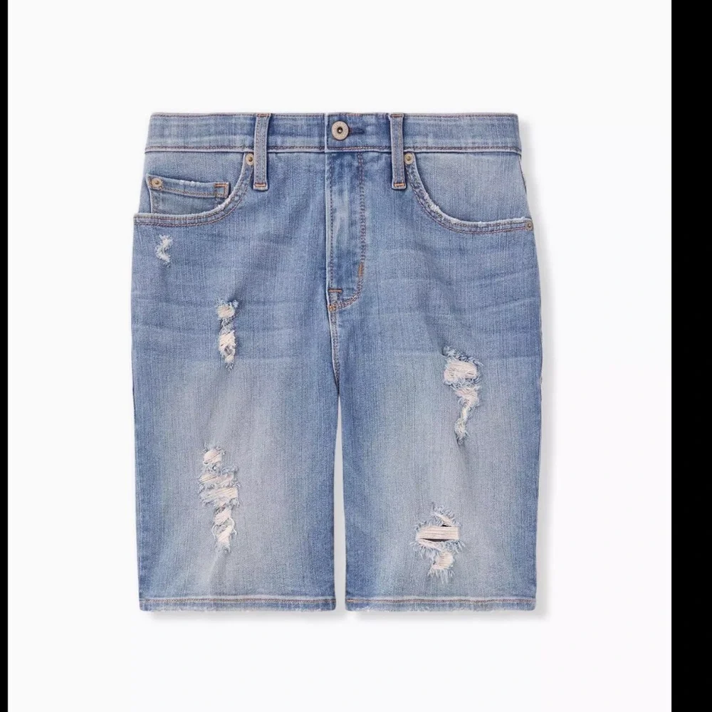 Torrid Sky High Distressed Denim Bermuda Shorts - Blue